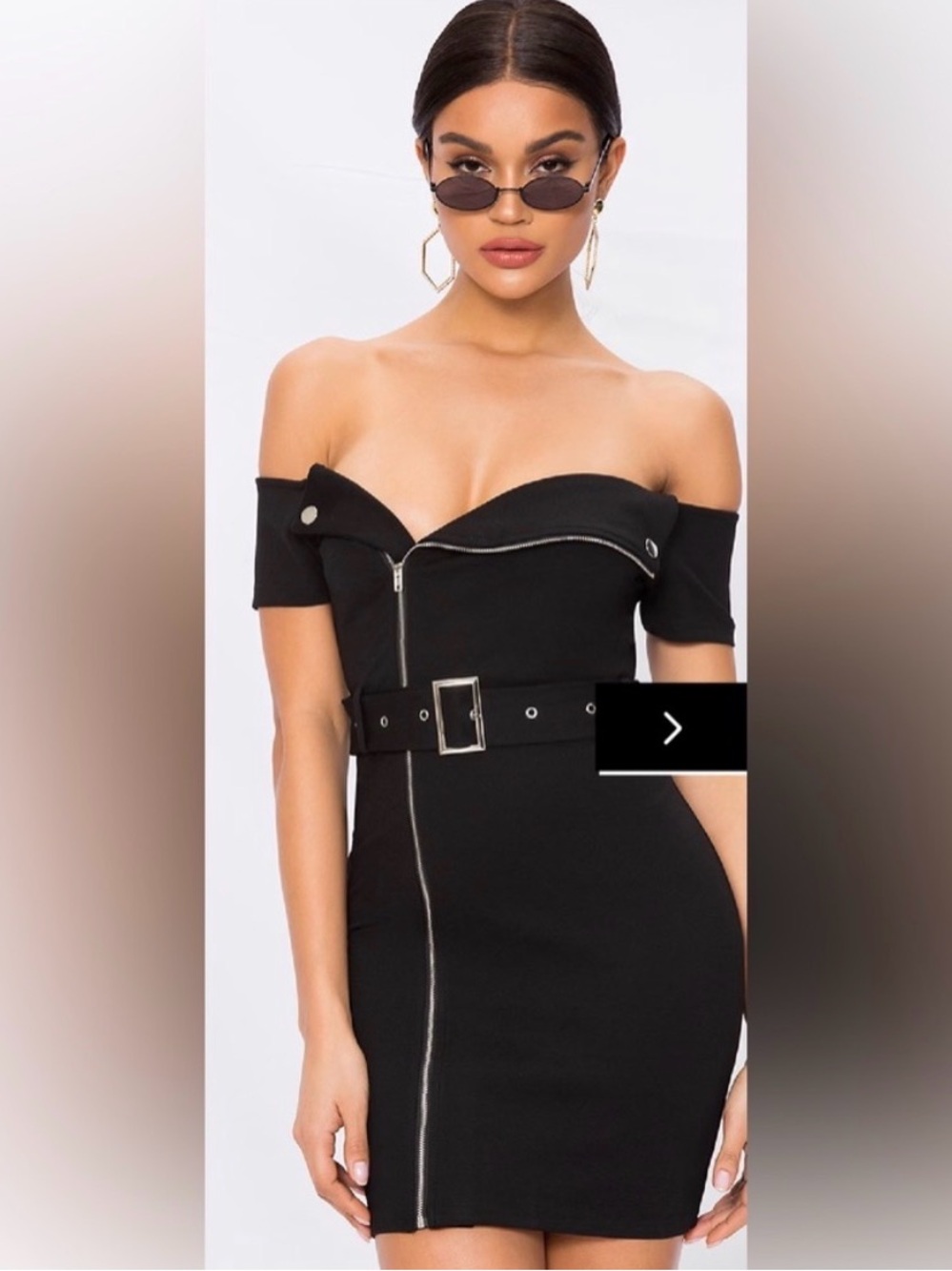 NWT Superdown Terri Black Off-Shoulder Moto Belted Dress Medium